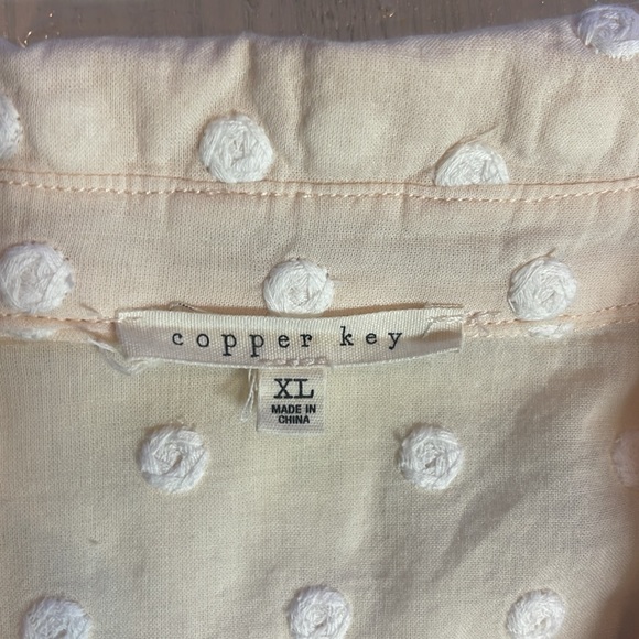 💚5 for $25 Copper Key Pastel Peach Sheer Textured Polka Dot Button Down Top XL - Picture 3 of 9